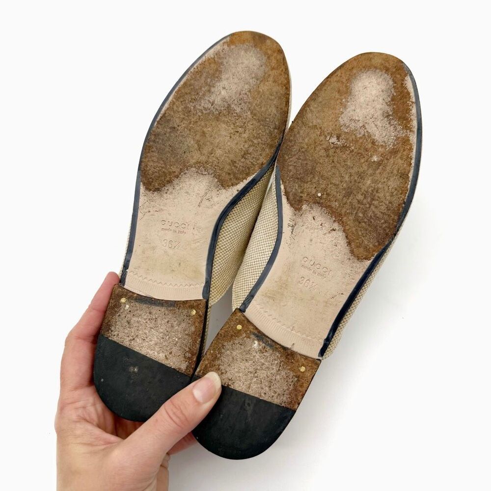 GUCCI Princetown Beige Canvas Mule Size 36.5 Horsebit Slip On Loafer Web Stripe - Picture 7 of 11